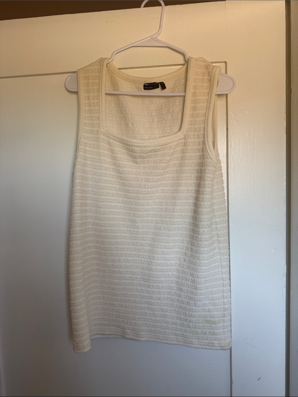 ASOS Cream Ribbed Square-Neck Knit Mini Dress